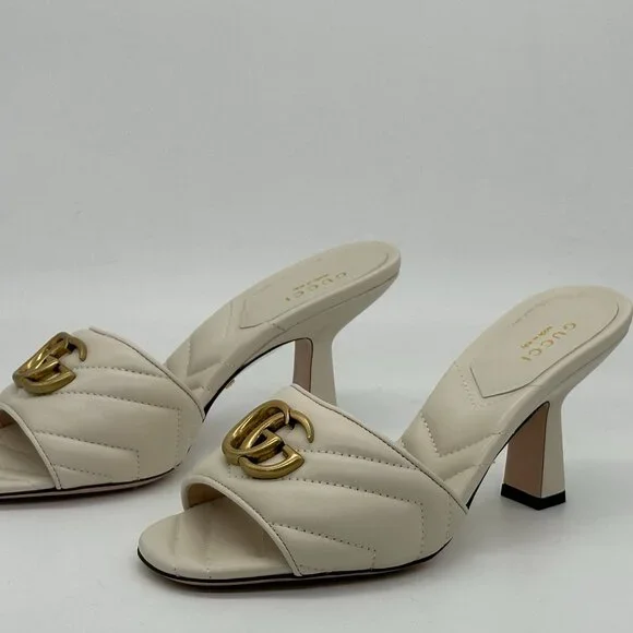 Gucci Marmont GG Padded Chevron Matelasse Leather Mule Sandal Heels Shoes - Picture 13 of 16
